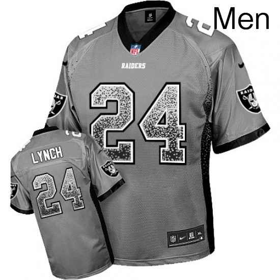 Mens Nike Oakland Raiders 24 Marshawn Lynch Elite Grey Drift Fashion NFL Jersey